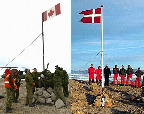 Hải quân Canada và Đan Mạch đua nhau cắm cờ trên đảo Hans - Ảnh: Canada.com