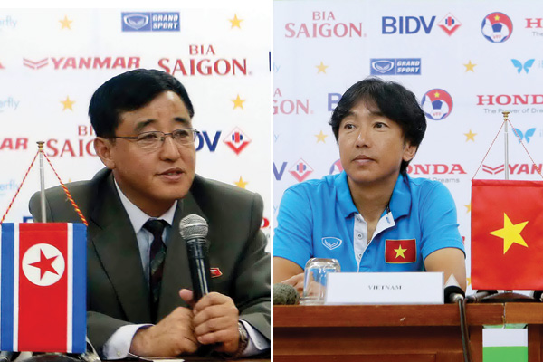 HLV Kim Chang-bok và HLV Miura đều tự tin trong cuộc họp báo hôm qua  - Ảnh: Ngô Nguyễn