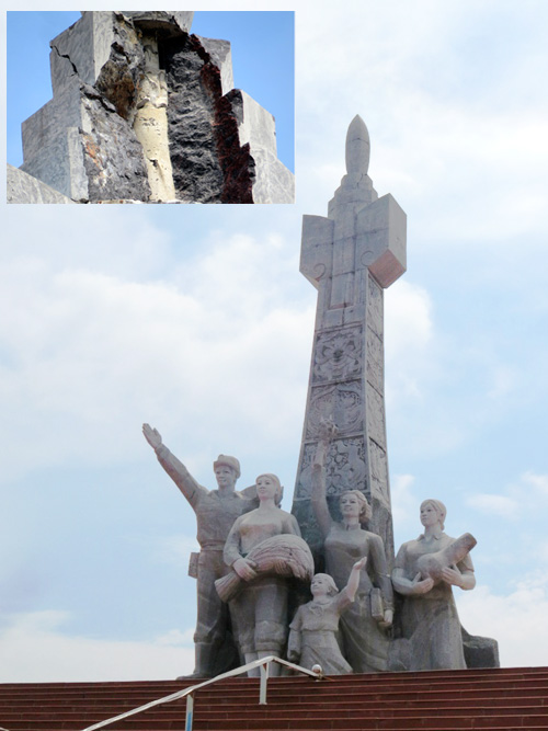 Tượng đài văn hóa Đông Triều và Phần chóp tượng đài văn hóa Đông Triều bị sét đánh hỏng (ảnh nhỏ)