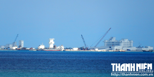 Hoạt động xây dựng phi pháp của Trung Quốc tại đá Gạc Ma thuộc quần đảo Trường Sa của VN - Ảnh: Mai Thanh Hải