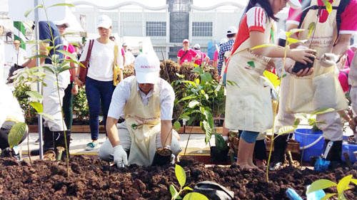 Ông Daito Michio, tham tán Đại sứ quán Nhật Bản tại Việt Nam trồng cây tại ngày hội - Ảnh: Thúy Hằng