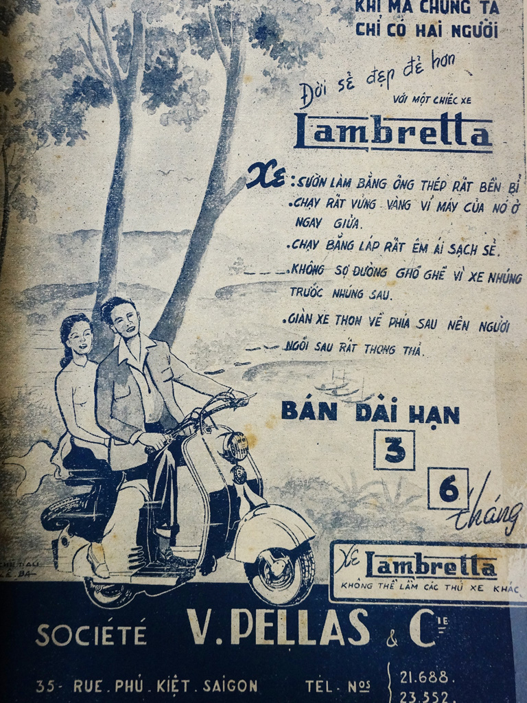 Xe Lambretta được quảng cáo trên báo Sài Gòn Mới xuân Giáp Ngọ năm 1954 - Ảnh: T.L