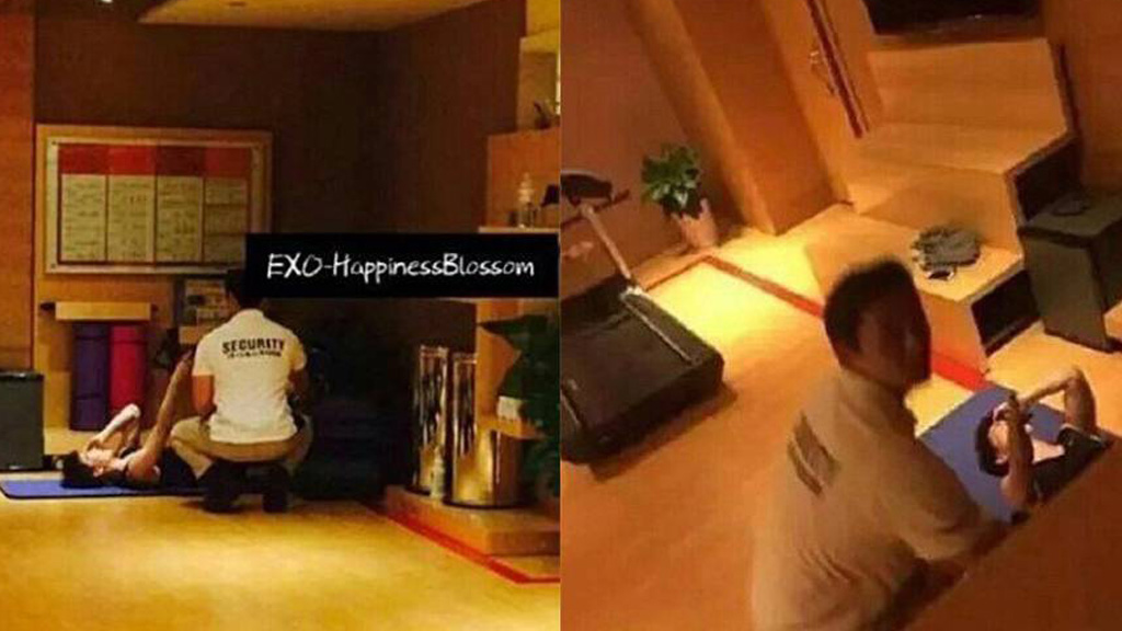 Trưởng nhóm Suho bị camera quay lén lúc ở phòng tập khách sạn - ẢNH: CHỤP MÀN HÌNH ALL KPOP