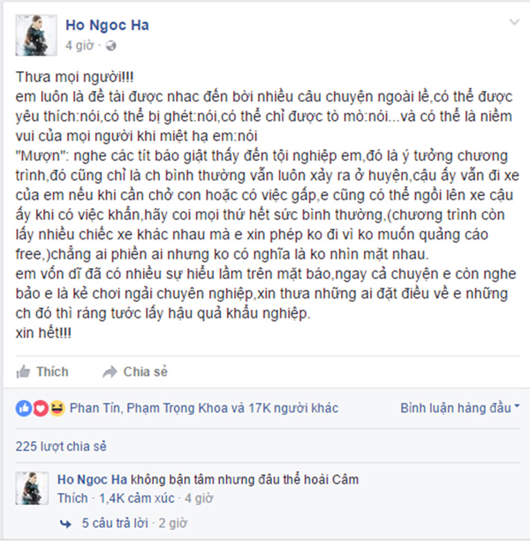 Hồ Ngọc Hà cho hay, Cường Đô la cũng vẫn đi xe của cô - Ảnh chụp màn hình