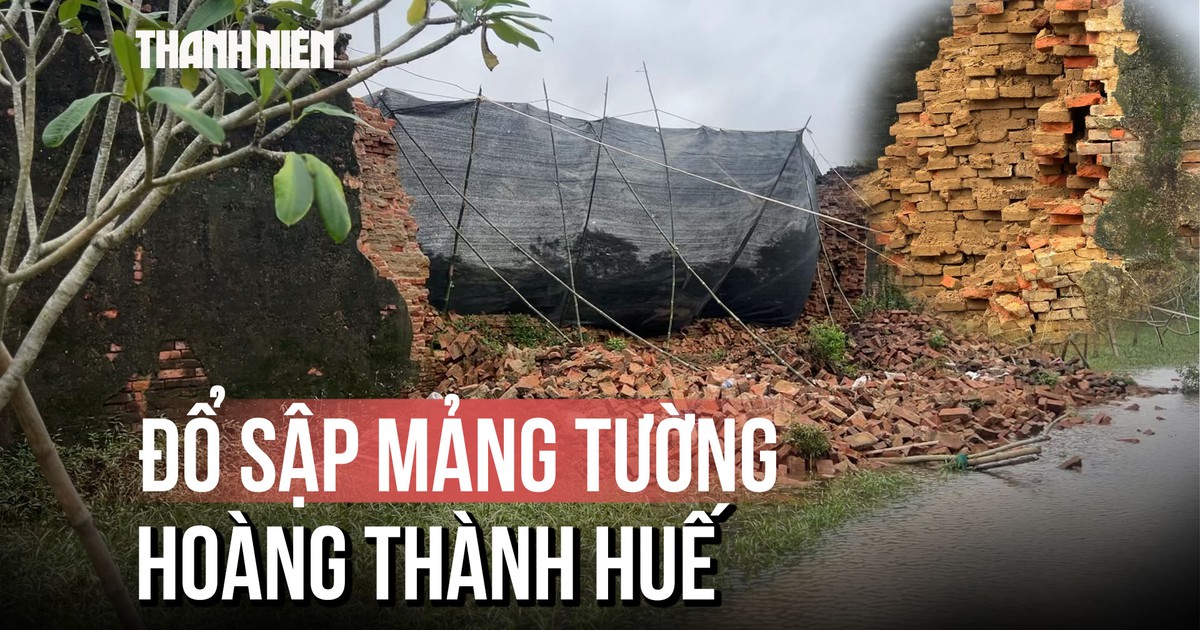 Cận cảnh Hoàng thành Huế đổ sập mảng tường vì lũ lụt, lộ gạch nham nhở