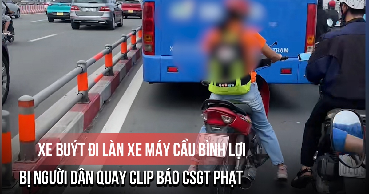 Xe buýt đi làn xe máy cầu Bình Lợi bị người dân quay clip báo CSGT phạt