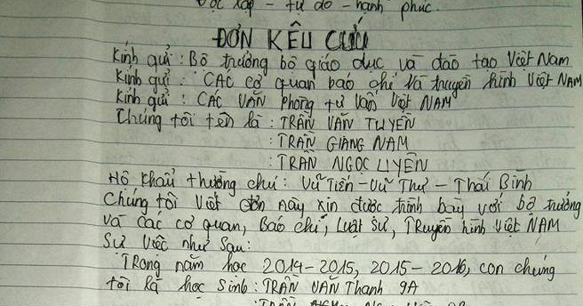 Con bị buộc thôi học, phụ huynh cầu cứu Bộ GD-ĐT