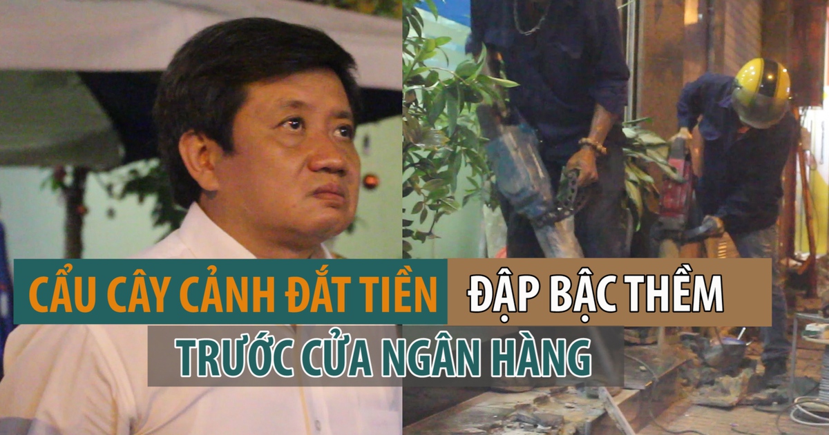 “Giải cứu vỉa hè“: Quận 1 cẩu cây cảnh, đập thềm ngân hàng