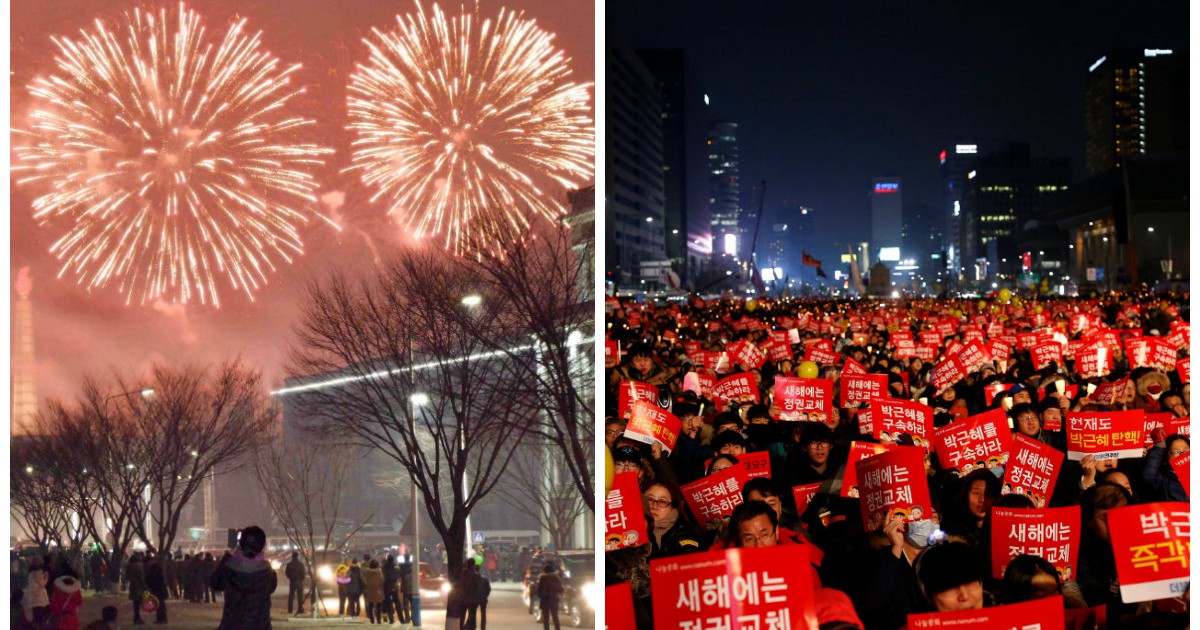 Năm mới, Triều Tiên bắn pháo hoa, Hàn Quốc xuống đường biểu tình