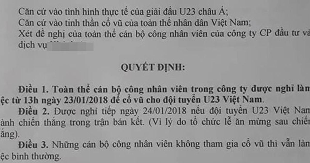 Cho cả công ty nghỉ việc để xem U.23 Việt Nam đá bán kết