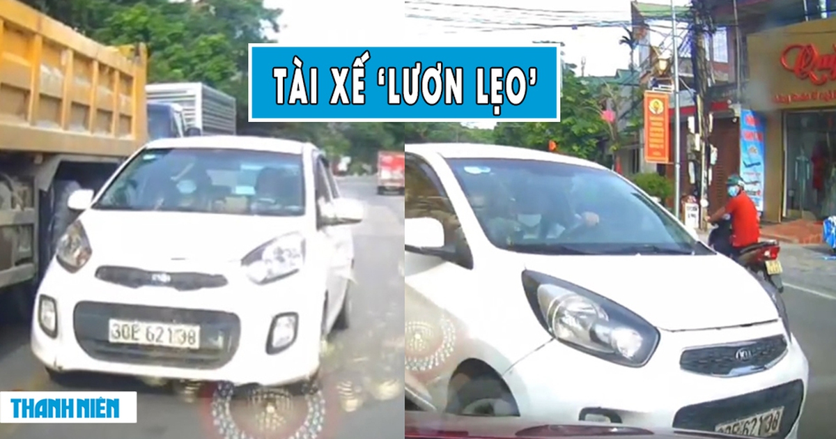 Tài xế KIA Morning ngang ngược lấn làn, vượt ẩu trên quốc lộ