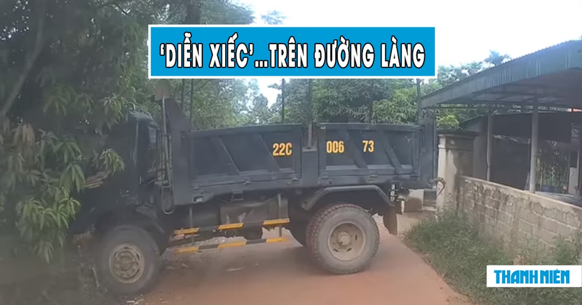 Xe tải chạy ‘lút ga’ trên đường làng, suýt gây tai nạn kinh hoàng