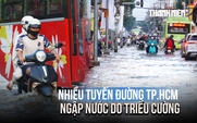 Triều cường dâng cao, đường Phạm Hữu Lầu nước ngập gần bánh xe máy