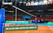 Toàn cảnh sân Huamark trước giờ bóng chuyền SEA Games 33 nhập cuộc