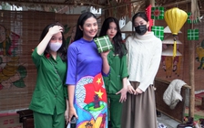 Hoa hậu Ngọc Hân, Á hậu Phương Nga trổ tài gói bánh chưng tặng trẻ em nghèo