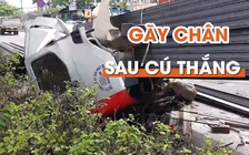 Sau cú thắng gấp, tài xế xe container gãy chân và mắc kẹt trong cabin