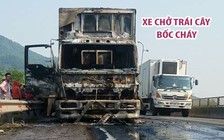 Xe tải biển số Lào chở trái cây bốc cháy trên quốc lộ 1A