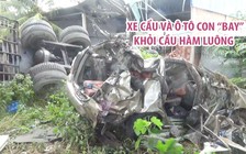 Xe cẩu và ô tô con dính nhau “bay” khỏi cầu Hàm Luông, 5 người thương vong