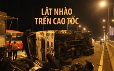 Xe tải lật nhào trên đường cao tốc, tài xế nhập viện