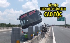 Xe khách vắt vẻo trên dải phân cách cao tốc TP.HCM - Trung Lương