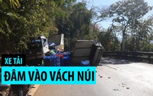 Đâm vào vách núi, xe tải biến dạng