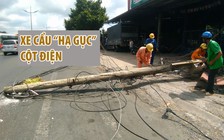 Xe cẩu “hạ gục” cột điện trên đường dẫn cao tốc TP.HCM – Trung Lương