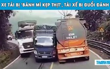 Xe tải thành ‘bánh mì kẹp thịt’, tài xế bị đánh 'bầm dập' vì vượt ẩu