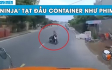 ‘Nữ quái xế’ đầu trần tạt đầu container kiểu ‘chán sống’