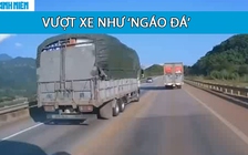 Xe tải vượt ‘như ngáo đá’, suýt gây tai nạn kinh hoàng