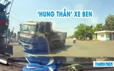 Xe ben ‘phóng như bay’, vượt ẩu suýt đè bẹp ô tô con đang chở trẻ nhỏ