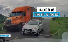 Tài xế ô tô không ‘tự lượng sức mình’, vượt ẩu xe container suýt gây tai nạn