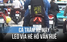 Cả trăm xe máy leo vỉa hè Hồ Văn Huê, camera CSGT ghi rõ từng chiếc
