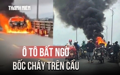 Ô tô chở 3 người bất ngờ bốc cháy dữ dội trên cầu ở Nghệ An