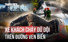 Xe khách bốc cháy dữ dội trên đường ven biển Nha Trang