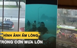 Chắn gió mạnh cho xe máy: Hành động ấm áp của tài xế ô tô, xe buýt trong mưa lớn