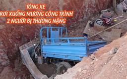 Xe ba gác tông xe máy rơi xuống mương công trình, 2 người bị thương nặng