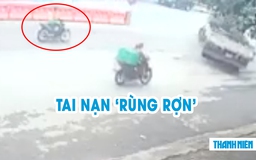 ‘Rùng rợn’ xe máy phóng như bay tông ngang thùng xe tải qua đường ẩu