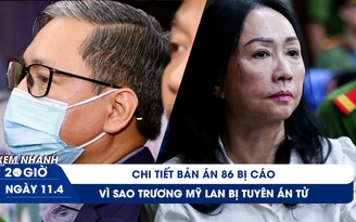 Xem nhanh 20h ngày 11.4: Toàn cảnh bản án: Trương Mỹ Lan lãnh án tử; Nguyễn Cao Trí lãnh 8 năm tù