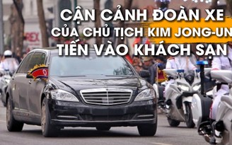 Cận cảnh đoàn xe Chủ tịch Kim Jong-un tiến vào khách sạn trong sự chào đón của người dân Hà Nội