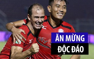 Huỳnh Kesley sút tung lưới Hà Nội và "chống gậy" ăn mừng bàn thắng