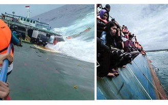 Thót tim nhìn hành khách bám víu khi phà chìm dần ở Indonesia
