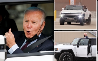 Xem Tổng thống Biden lái thử xe bán tải điện Hummer EV, khen 'thật tuyệt'