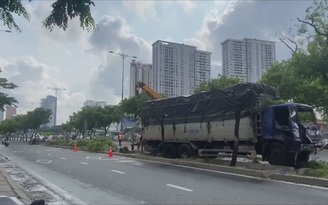Náo loạn vì xe tải đâm hàng loạt cây xanh trên Đại lộ Võ Văn Kiệt