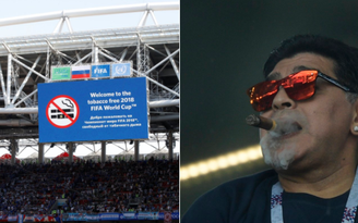 Maradona hút xì gà trên khán đài trận Argentina - Iceland bất chấp lệnh cấm
