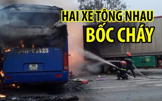 Thanh Hóa: Hai xe tông nhau bốc cháy, hàng chục người bị thương