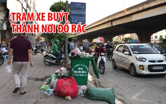 Trạm xe buýt bị “hành” bởi rác thải ở Hà Nội
