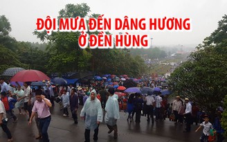 Trời mưa, du khách vẫn nườm nượp đổ về Đền Hùng dâng hương