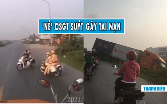 Hai cô gái đầu trần đi xe máy ‘né’ CSGT khiến container gặp nạn