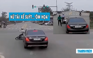 Nữ tài xế lái ô tô Mercedes suýt ‘ôm họa’ vì xe máy chạy ẩu