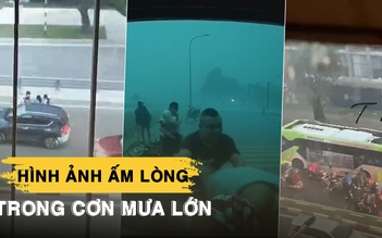 Chắn gió mạnh cho xe máy: Hành động ấm áp của tài xế ô tô, xe buýt trong mưa lớn